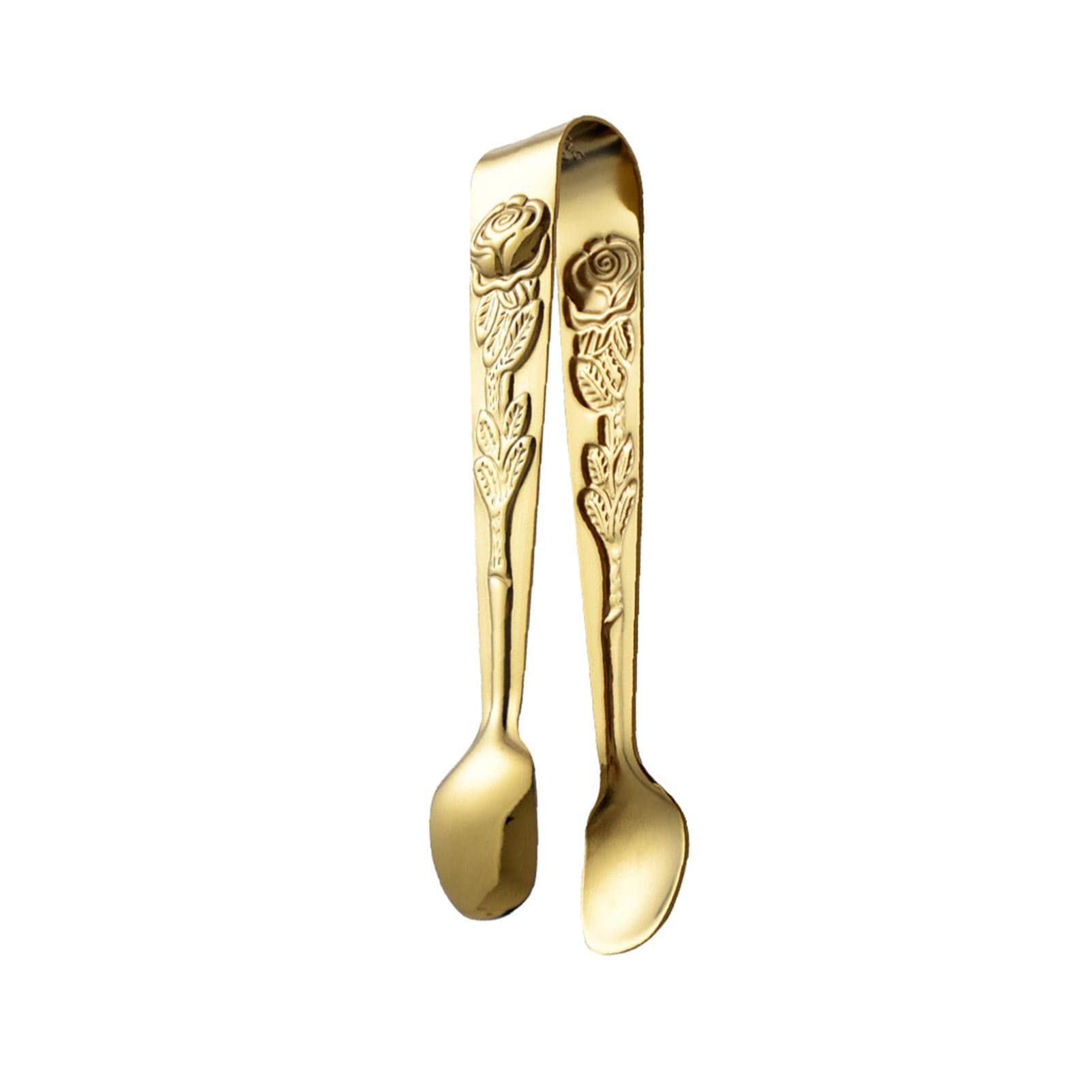 Stainless Steel Sugar Tongs, 4Inch Small Rose Sugar Cube Tong, Mini Serving Tongs Ice Tong U-Shaped Kitchen Tongs for Home, Outdoor BBQ Tea and Coffee Party, Appetizers, Desserts(Color:Gold)