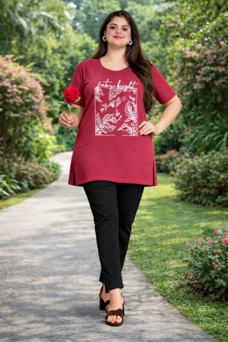 Image of In Love Women's Plus Size Longline T-Shirt with Side Pocket, 3 /4 Sleeve, Crew Neck