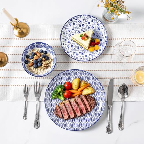 Image of Selamica Ceramic Plates and Bowls Sets,24 Pieces Dinnerware Sets for 8,Scratch Resistant Dish Set for family gathering,Dishwasher & Microwave Safe, Vintage Blue