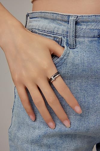 VQYSKO Dual Stacking Rings for Women,18K Gold Plated Cubic Zirconia Gold Eternity Band for Women,Thumb Ring fo Women Men Teen Girls,Size 6-10 (7, Black White)