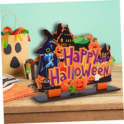 Adornos de madera de Halloween PRETYZOOM de 2 piezas para interiores de casa 5
