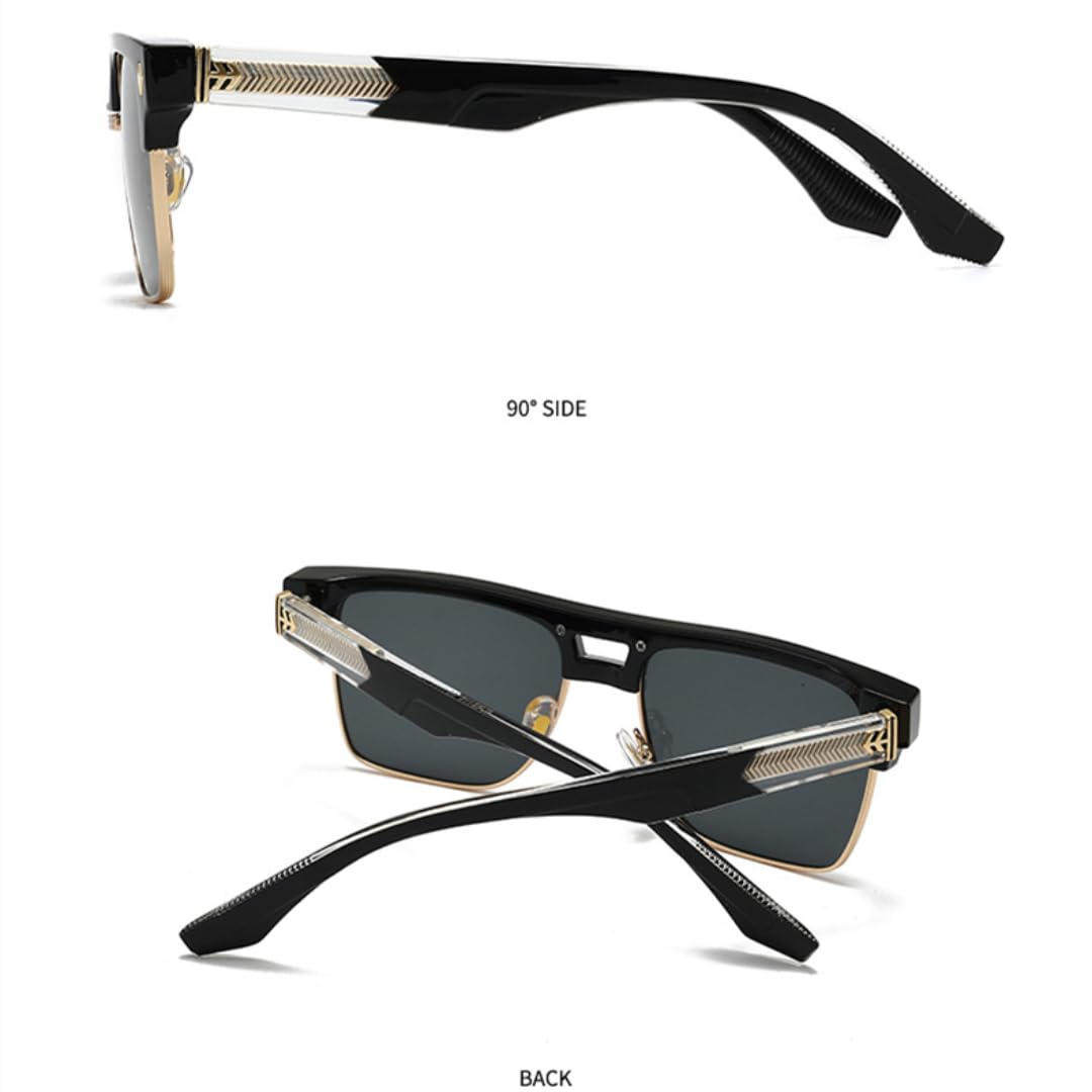 Duże, półramkowe okulary przeciwsłoneczne w stylu retro, z podwójnym mostkiem, modne nity, UV400