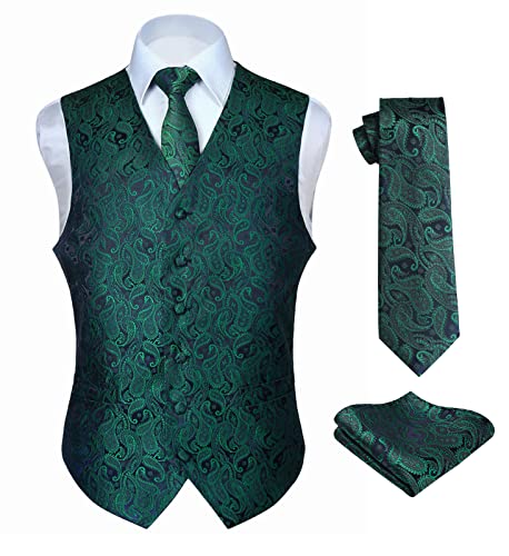 Hisdern Manner Paisley Floral Jacquard Weste & Krawatte und Einstecktuch...