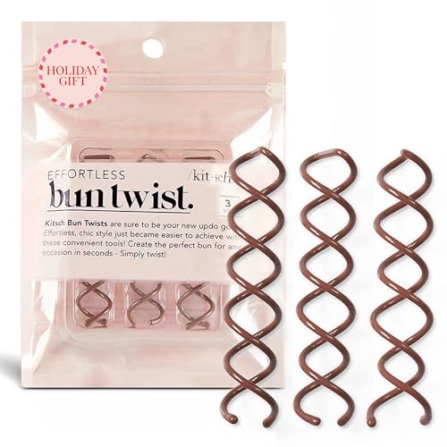 Kitsch Spiral Bobby Pins for Girls and Women - Hair Bun Maker | Rounded Tips, Chip-Resistant Bun Twist Spiral Hair Pins | Secure Hold All-Day | Ideal Gifts for Women - 3Pcs, Brown