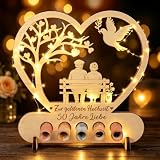KACNON Goldene Hochzeit Geldgeschenk Hochzeit 50 Holz Herz Deko mit LED