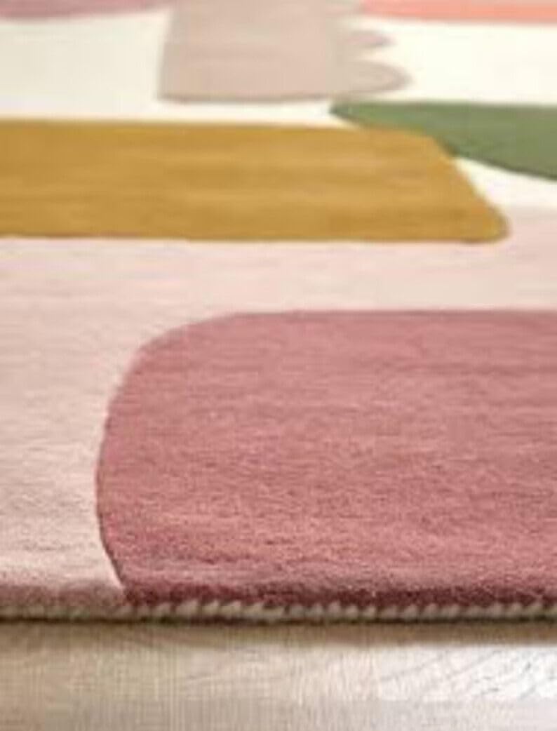 Anthrofy Jim Area Rug – 5’ x 8' – Handmade Wool Area Rugs – Multi Color – Rugs for Living Room, Bedroom – Anti-Skid – Carpets with Non-Slip Natural