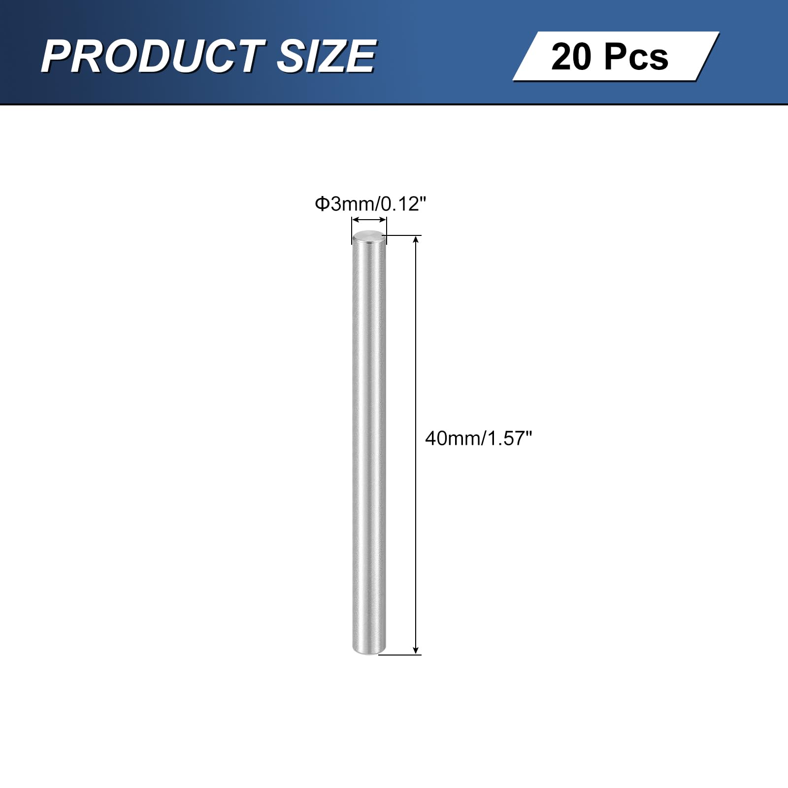 QUARKZMAN 20pz Spina Centraggio Perni 304 Acciaio Inossidabile M3 x 40mm Cilindrica Perno Supporto Mensole Argento