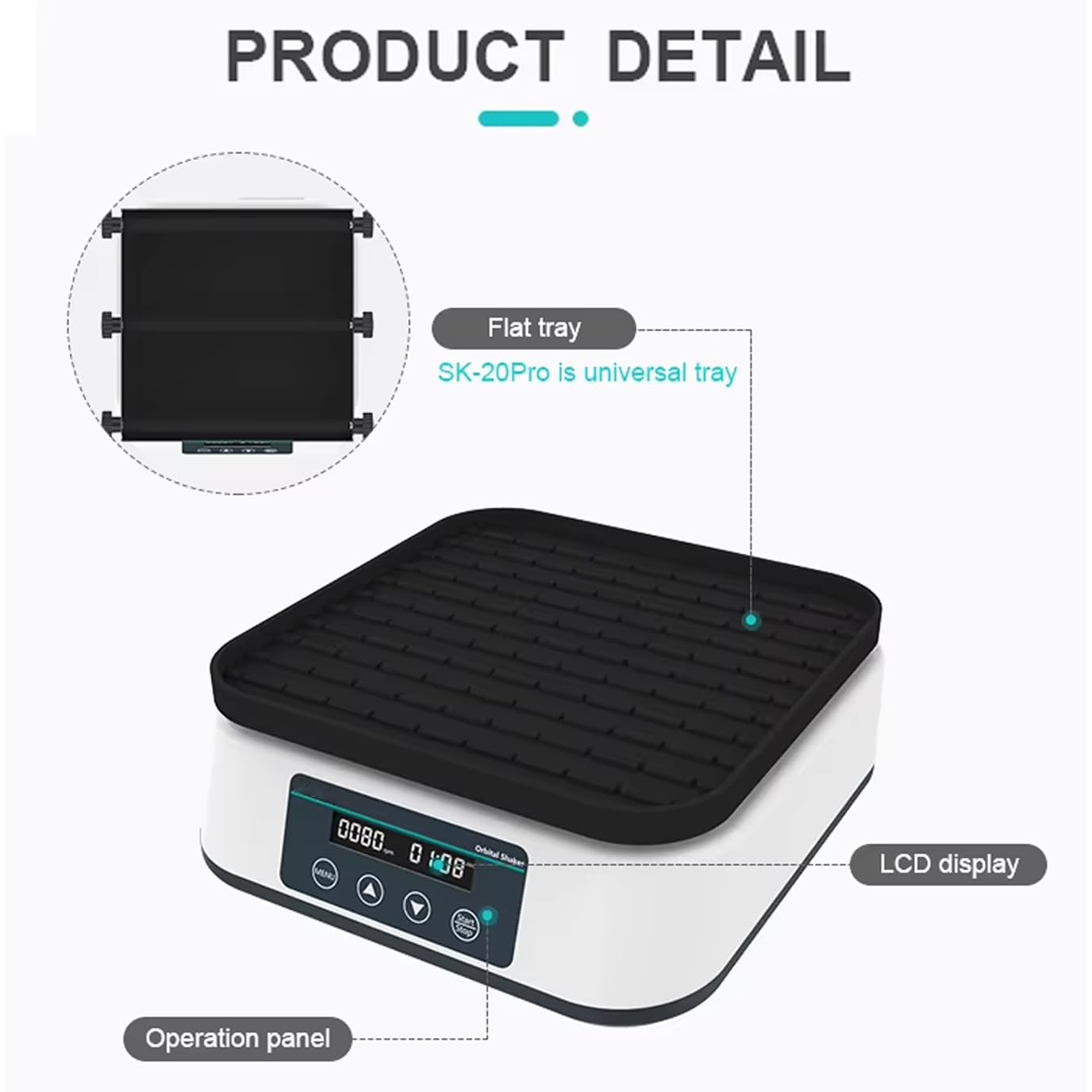 Agitador orbital de laboratorio para placas Petri, velocidad y temporizador ajustables, bandeja universal, pantalla digital LED para agitar y mezclar líquidos
