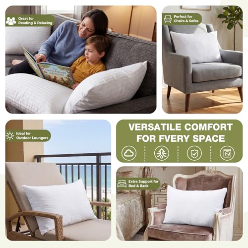 Image of Leinuosen 3 Pcs 16x26 Shredded Memory Foam Couch Back Cushion Replacement, Zippered Pillow Inserts with Breathable Polyester Satin Cover, Lumbar Support for Sofa Chair Floor, Fits 18x28 Pillow Cover