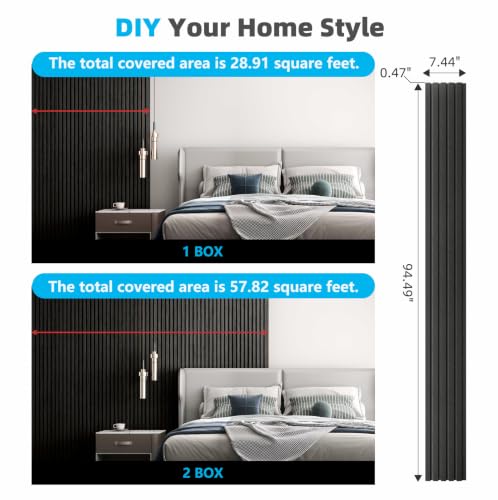 Image of Art3d Wood Slat Wall Panels, Fluted MDF, 6-Pack, 94.6 x 7.4 in, Matte Black