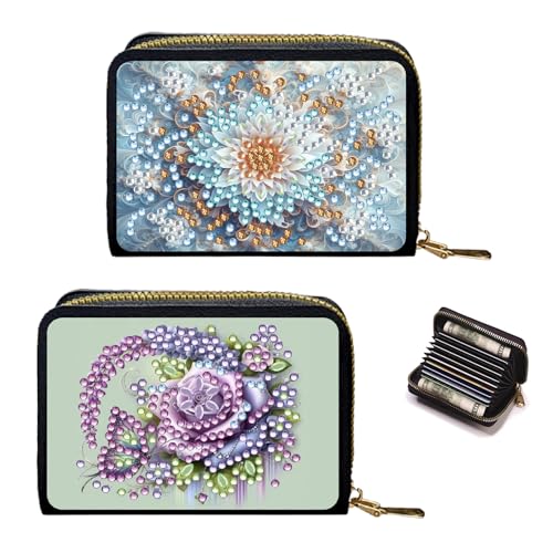 2Pcs Diamond Art Painting Credit Card Holder RFID Blocking Wallet with Zipper Business Accordion Card Wallet for Women Men Travel-02