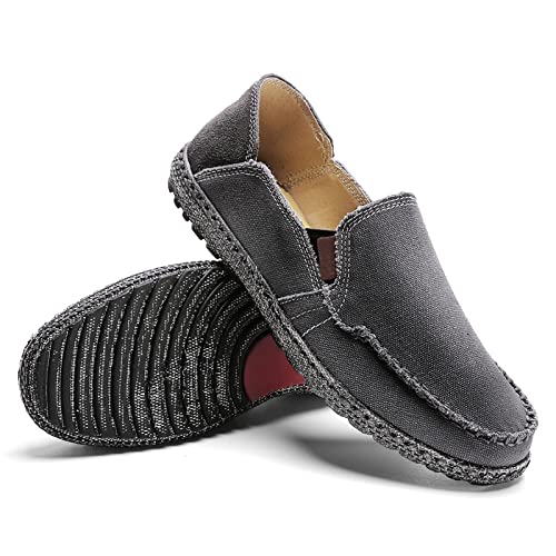 JAMONWU Men's Slip on Shoes Cloth Shoes Deck Shoes Canvas Leisure Vintage Casual Loafer Boat Shoes4