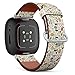 CJBROES Replacement Leather Watch Band, Compatible with Fitbit Versa 3 and Fitbit Sense of Wristband Bracelet Accessory - Floral-Ornament