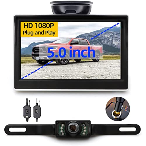 Auceli Car Backup Camera, Ip67 Waterproof Clear Night Vision Reverse Camera, Hd 1080P 5 Inch Rear View Monitor System, Two Channels Car License Plate Camera Kit For Car Truck Van Suv And More #TOP2