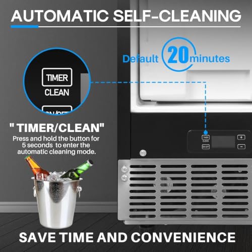 Image of ICEPURE 15 inch Under Counter Ice Maker, Built-in /Commercial Ice Machine | with Drain Pump, 90 Lbs /24H, Auto-Cleaning, 24H Timer, 26Lbs Storage, Stainless Steel, Perfect for Commercial & Home