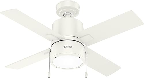 Hunter Ventilador de techo Beck blanco fresco de 42 pulgadas con kit de luz LED y cadena de tracción