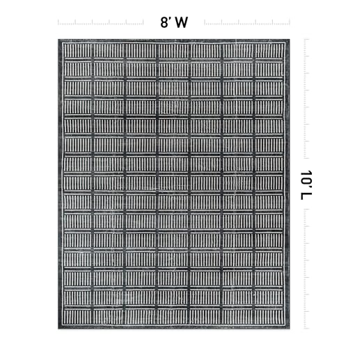 Rugshop Bohemian Stripe Lines Washable Non Slip Area Rug 8' x 10' Black