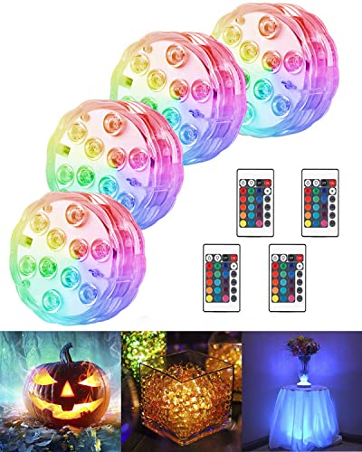 StillCool Submersible LED Lights, 4 Pack IP68 Waterproof Pool Lights, 16 Color Changing Battery Operated Pond Lights, Pefect for Vase, Bucket, Pumpkin, Hot Tub, Fish Tank, Wedding, Christmas Decor