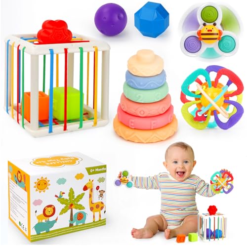 Image of Chillife Baby Toys 6-12 Months,Montessori Toys for Babies 6-12 Months, Infant Teething Toys,Stacking Rings,Color Shape Sensory,Suction Cup Spinner Toys for 6-9-12 to 18 M+ Birthday Gifts
