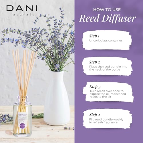 DANI Naturals Reed Diffuser Set - Calming Lavender Lemongrass Scent - Aromatherapy Essential Oils - Alcohol-Free, Non-Toxic - 10 Sticks - 3.5 oz - Image 5