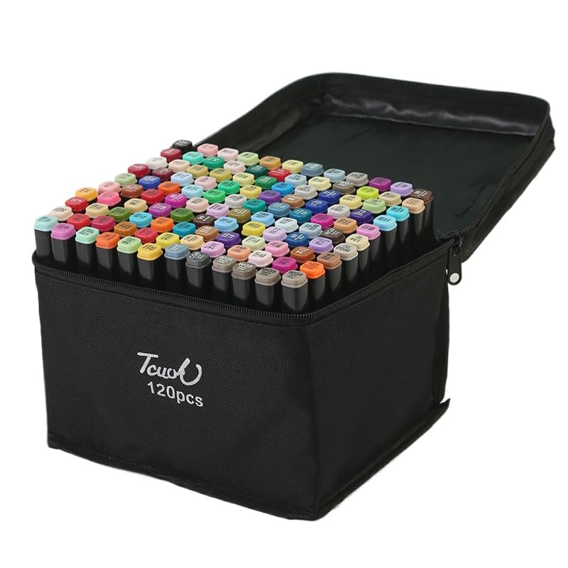 Atscrfs 120 Colors Dual Tip Alcohol Markers Set, Coloring Art Markers for Adults, Brush Tip & Fine Tip Pastel Alcohol Markers Perfect for Coloring, Drawing, Sketching, Card Making, Illustration (120)