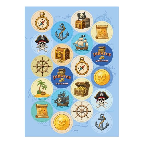 Dekora, Mini Disques Comestibles Pirates pour Cupcakes, Décoration de Gâteaux et Biscuits, Lot de 20 Pièces en Azyme, Idéal pour Anniversaire Enfant et...