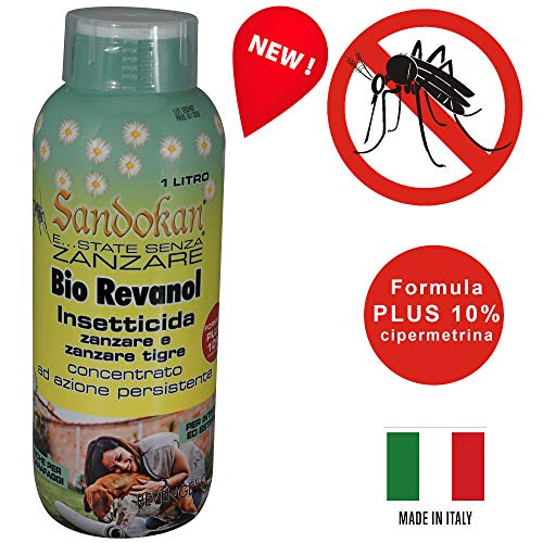 Sandokan Insetticida Concentrato Abbattente Bio Revanol formula PLUS 10% 1L adatto contro zanzare e insetti volanti e striscianti Azione immediata per giardini prati e siepi