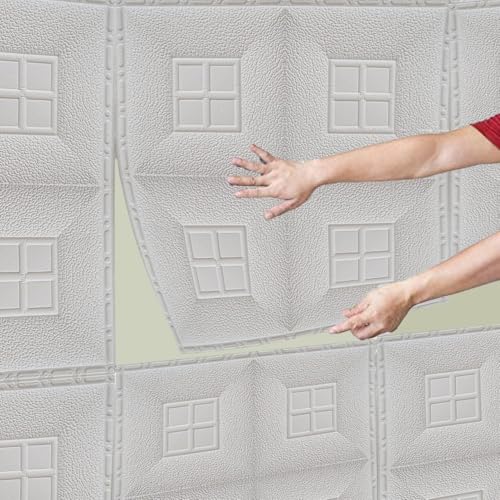 Image of KASHIVAL Self-Adhesive Waterproof PE Foam 3D Wall Panels Wallpaper Sticker for Bathroom, Living Room, Hotel and Home Decoration (70 x 70cm, Appx. 5.3Sq Feet) (JD White Window)