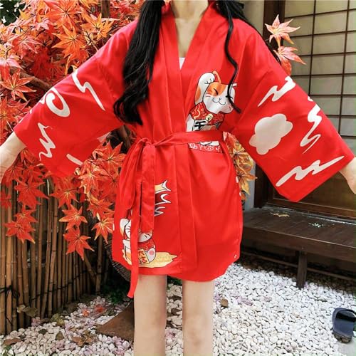 Image of LAI MENG FIVE CATS Women's Lucky Cat Cardigan Kimono Loose Cover up Casual Blouse Cute Tops