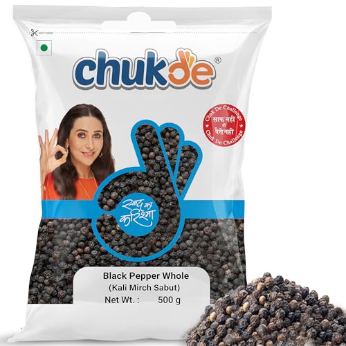 Image of Chukde Black Pepper Whole 500g - Economy Pack | Premium Malabar Peppercorns | for Grinding Fresh (Pack of 1)