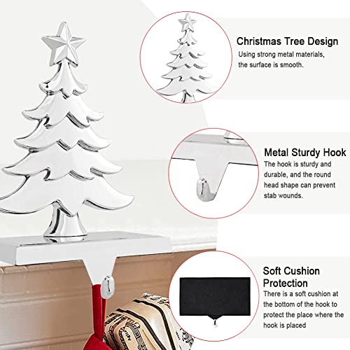 Minilife Christmas Stocking Hanger, Double Christmas Tree Stocking Holder For Mantle - Holiday Mantle Fireplace Topper Silver Christmas Decoration #TOP3