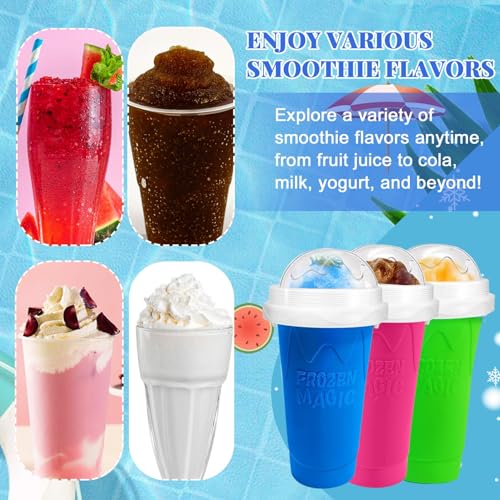 Image of FANS-ONE 3 Pack Slushie Cup, DIY Magic Slushy Maker Cup, Cool Stuff Things for Juice Milk Yogurt Ice Cream, Quick Frozen Slushy Cups with Lids & Straw for Boys Girls Teens Kids (Blue+Pink+Green)
