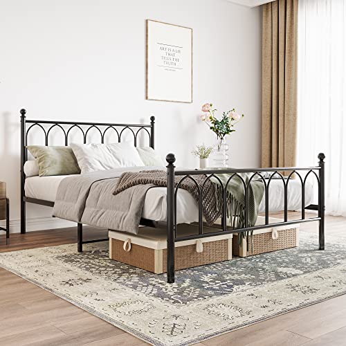 JURMERRY Double Metal Bed Frame Modern Style with Headboard and Footboard Heavy Duty No Box Spring Needed, Noise Free,Black