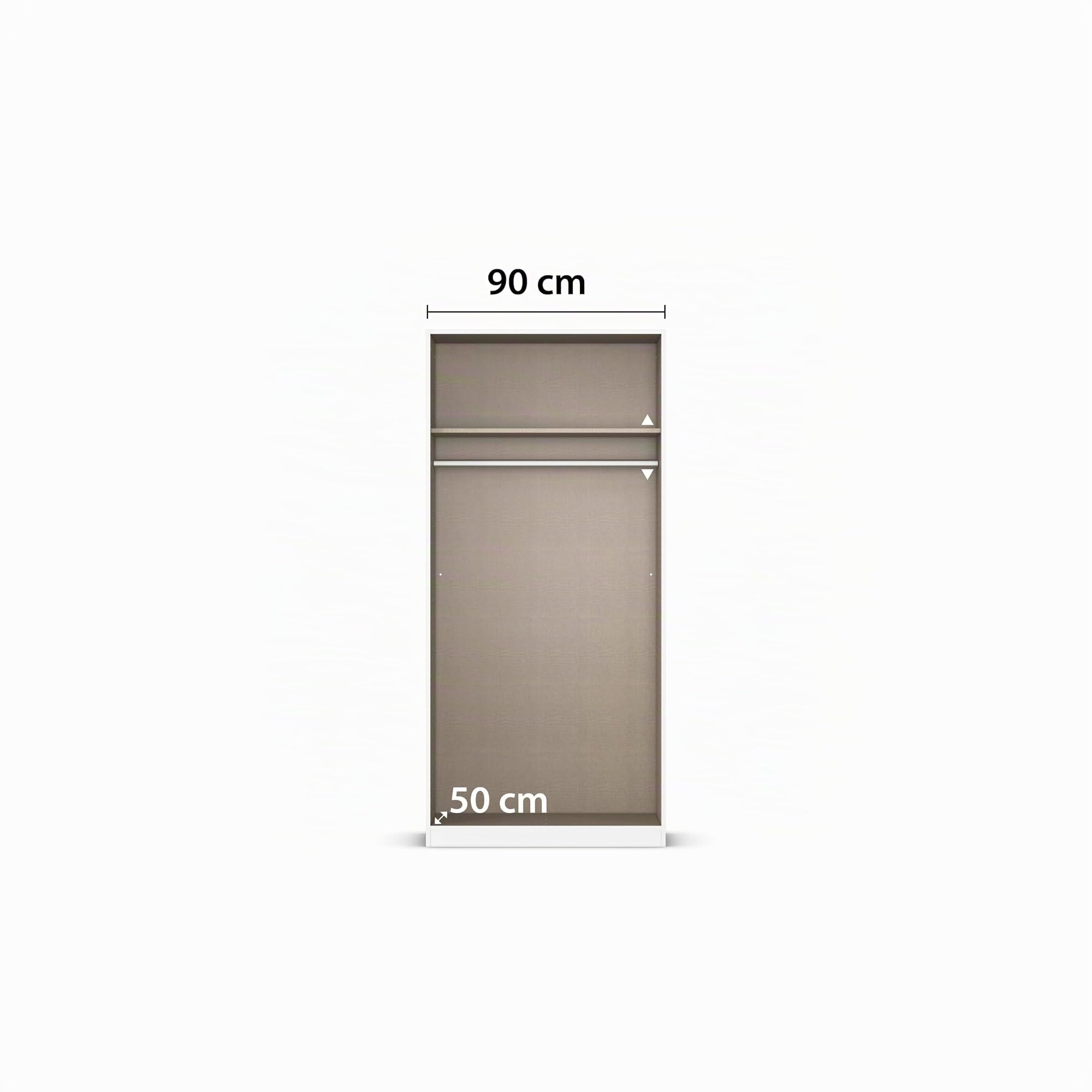 Rauch Möbel ALBA, Kleiderschrank, Farbe Hochglanz Weiß, Breite 91 cm | Schrank, 2-türig, Zubehör Basic, für Schlafzimmer, Kinderzimmer, Babyzimmer, Homeoffice, Garderobe, Flur