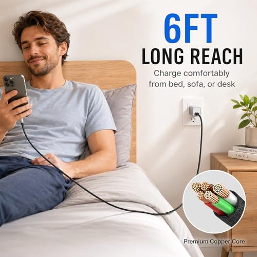 Image of 3 Pack 6ft USB A to USB C Cable, 3A Type C Charger Cord for iPhone 17 /16 /15 Series, Samsung Galaxy S10 /S9 /S8, Note, A Series, Android Auto, USB-C CarPlay, USB 2.0 Data Sync