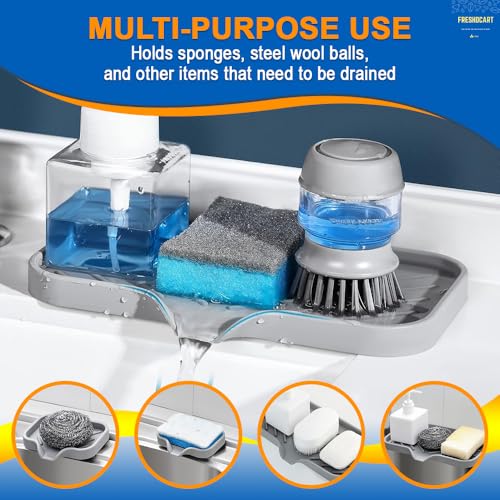 Image of FreshDcart Silicone Soap Holder for Kitchen & Bathroom, Quick-Drying Non-Slip Soap Dish, Sponge Organizer for Sink & Countertop, Durable, Easy to Clean (Grey, Pack of 1)