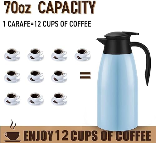 Miniatura 19 de Jarra de café de 70 onzas con aislamiento térmico de acero inoxidable para café, agua caliente, té, bebidas calientes, mantiene 12 horas calientes