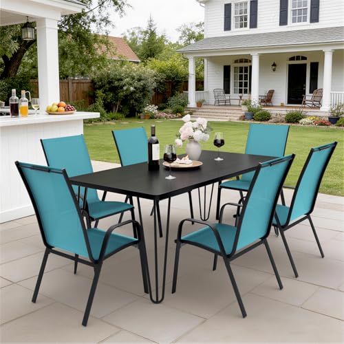 Image of JEAREY Patio Dining Chairs Set of 6, Outdoor Stackable Dining Furniture Set, All Weather Dining Set for Lawn, Garden, Backyard, Poolside, Peacock Blue