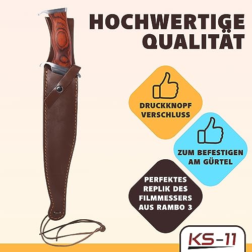 Foto von KS-11 Bärentöter im Stil von Rambo III Messer - First Blood Part 3 - Outdoor - Survival - Jagd - Holzgriff - FullTang Mega Kult Bushcraft Messer mit Lederscheide