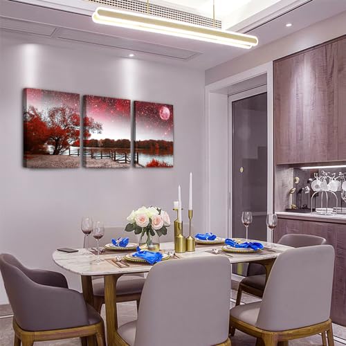 Lapremoly Red Tree Abstract Landscape Wall Paintings Canvas Wall Art For Living Room Wall Decor For Bedroom Office Decor Print Artwork Modern Inspiration Frame Wall Pictures Room Home Decor 3 Piece