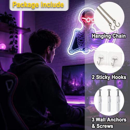 Image of Skeleton Neon Sign for Wall Decor Skull Light Up Sign Hallowmas Led Signs for Room Party Home Wall Decor USB Powered