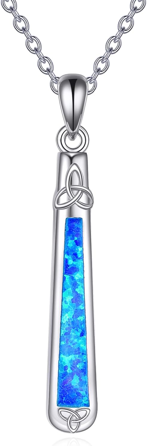 Celtic Knot Necklace Bar Blue Opal Pendant Necklace Jewelry Gift for Women