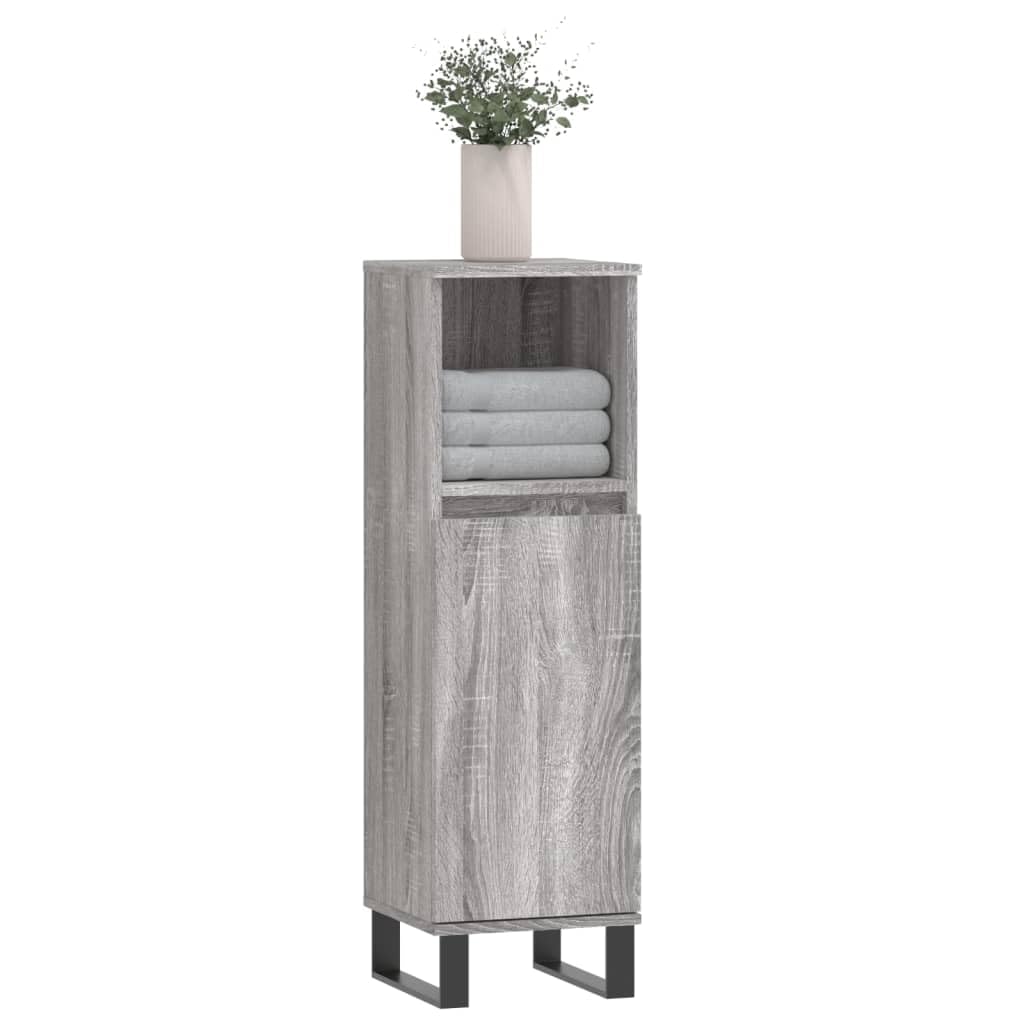 Générique Armoire Salle de Bain Sonoma Gris 30x30x100 cm Meubles Armoires & Meubles de Rangement Meubles-lavabos Meubles-lavabos de Salle de Bains (Poids 14.6KG)
