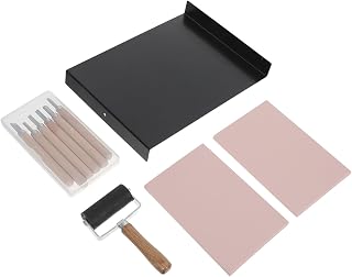 10pcs Rubber Stamp Making Kit with Metal Linocut Carving Tools | Carving Blocks, Workbench, Printing Ink Roller, Smooth Ink Application, Even Coverage for Printmaking