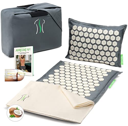 BACKLAxx ® Set de esterilla acupresion para relajación de espalda, cuello, hombros y pies | Alfombra acupresión contra la tensión con almohada