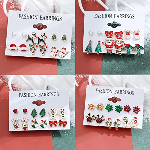 18 -24Pairs Christmas Stud Earrings Set For Women Christmas Tree Snowflake Gift Earrings Snowman Stocking Santa Claus Earring Elk Stud Earrings Christmas Gifts For Teens Girls Cute Festive Jewelry (24Pair, Zinc Alloy) #TOP4
