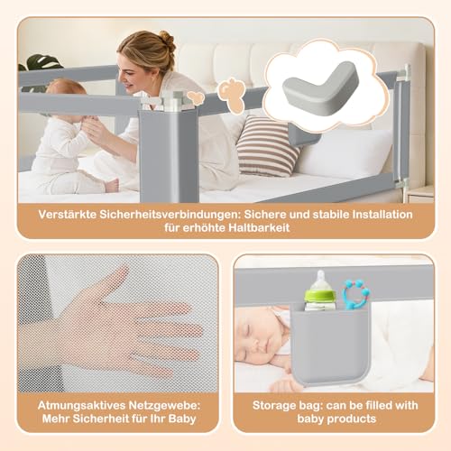 Barrera de cama anticaídas ajustable de un lado con malla transpirable gris 6