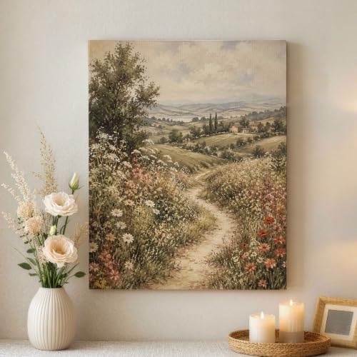 Lienzo decorativo de flores silvestres, cuadro rústico verde de primavera para salón, 40x50cm