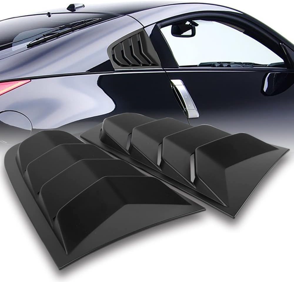 Q1-TECH, Side Window Louvers Scoop Cover Vent Sun Shade Cover Compatible with 2003-2008 Nissan 350Z Z33, ABS, Fits for All Weather, Black, 2004 2005 2006 2007