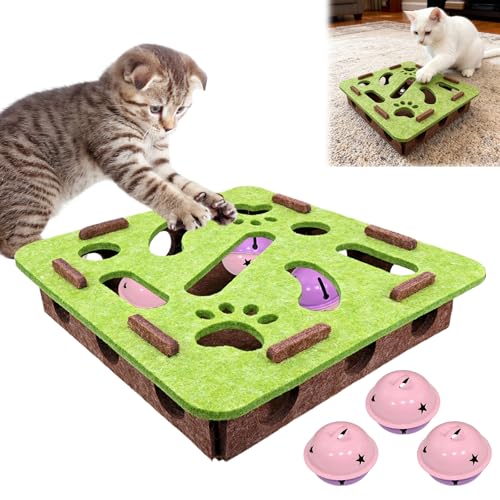 GDGJWL Cat Scratch Puzzle Enrichment Box with 3 Jingle Balls,